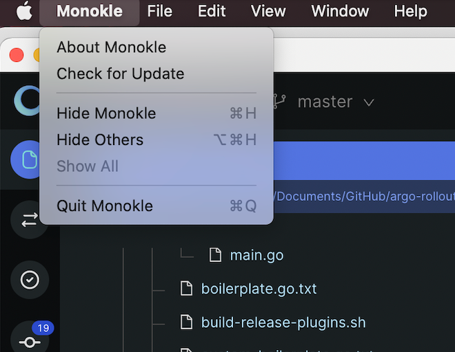 MacOS Monokle Desktop System Menu