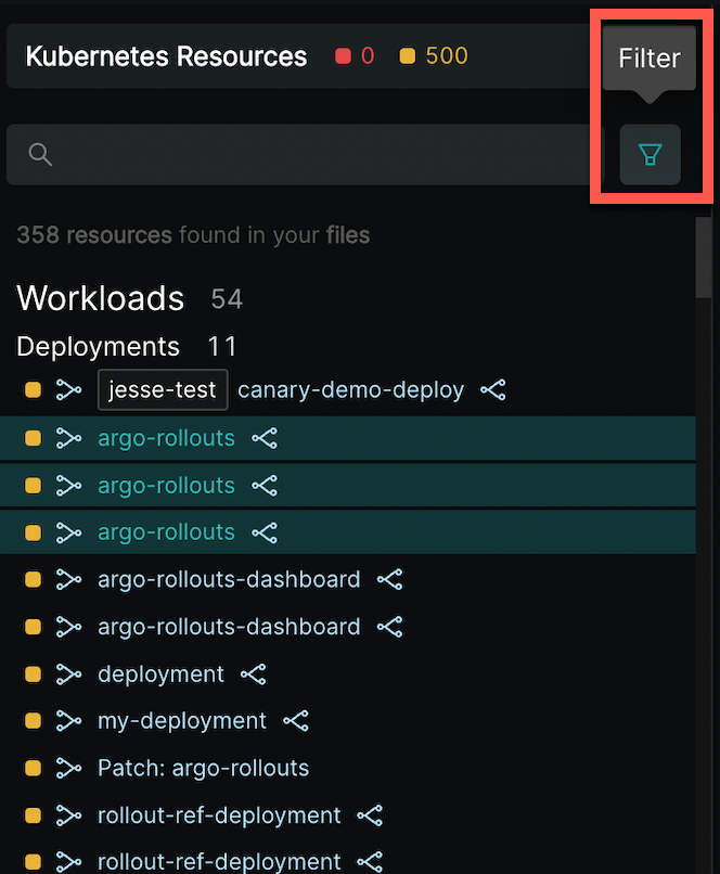 Resource Filtering Button